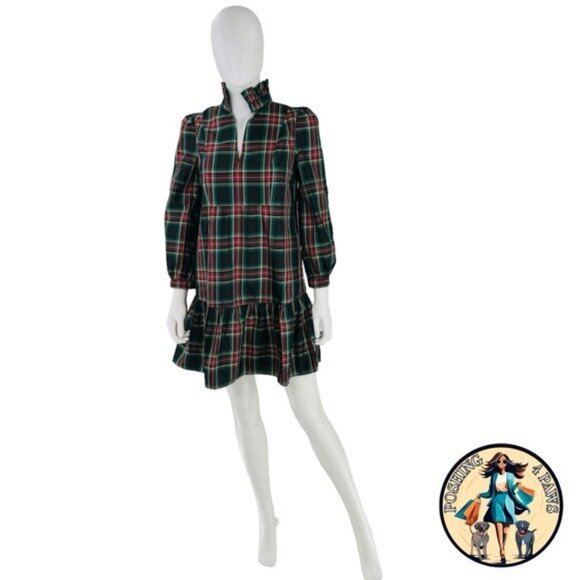 Tuckernuck Palmerston Tartan Plaid Drop Waist Long Sleeve Mini Dress Size XL - Picture 6 of 13